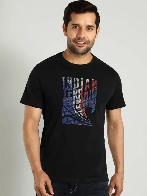 Indian Terrain Men's Half Sleeve Regular Fit Black Round Neck T-Shirt
